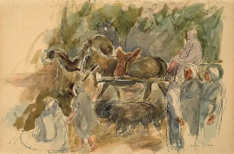 Otto Dill, 1884 Neustadt-1957 Bad Dürkheim, dessin à la plume aquarellé, arabe