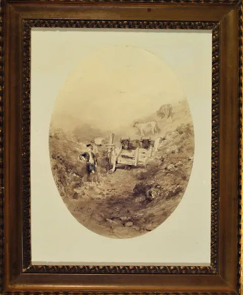 Monogrammist C.R.St., probablement écossais, 2e moitié 19e s., jeune vacher avec vaches, fin