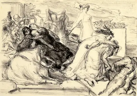 Max Slevogt 1868 Landshut-1932 Leinsweiler, lithographie à la craie, "Hektor", 1921,