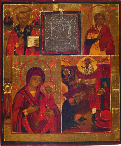 Icône avec icône métallique de Jean-Baptiste, Russie, 19e s., tempera sur bois