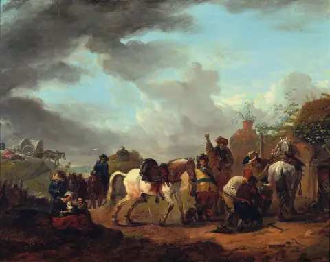Dans le style de Philips Wouwerman, 1619-1668 Haarlem, paysage d'apparence italienne