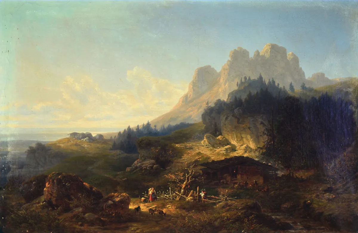 Johann Nepomuk Ott, 1804-1870 München, WeiteLandschaft mit Bauernhaus unterhalb eines