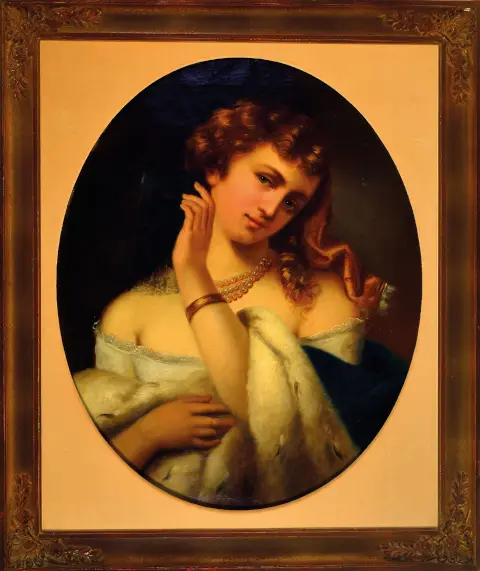 Artiste inconnu, 2e moitié 19e s., portrait d'une jeune femme avec masque,