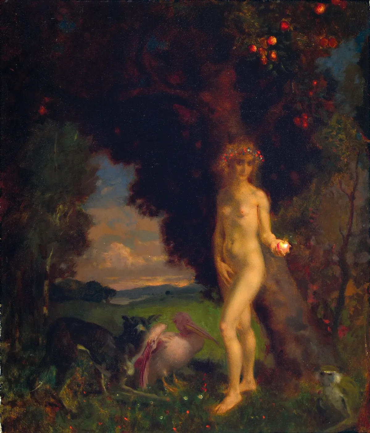 Attribution : Theodor Baierl, 1881-1932 Munich, "Eva avec des animaux" au verso sur étiquette