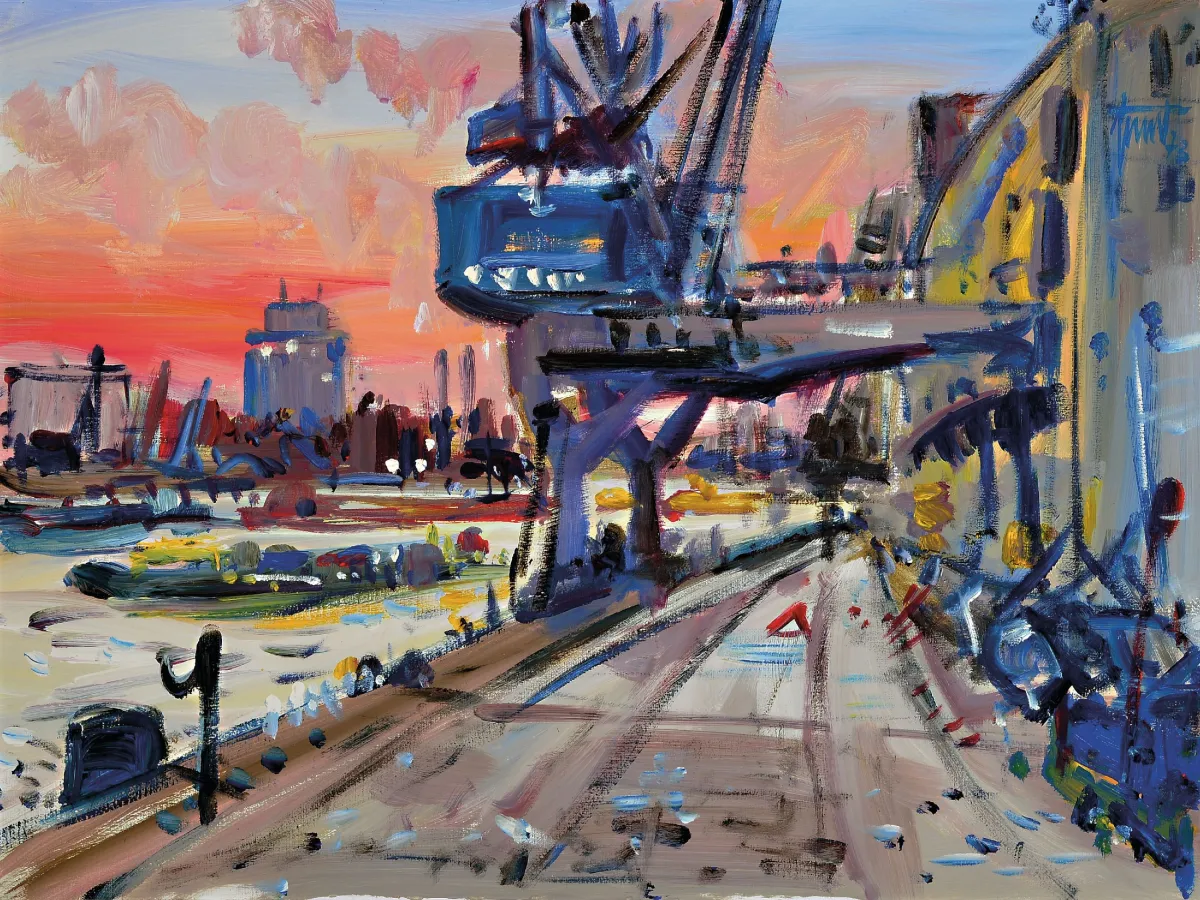 Georg Günther Zeuner, 1923 Dresden-2011 Speyer, Gezicht vanaf de Mannheimer Rijnkade naar