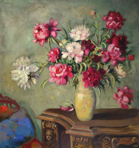 Karl Philipp Spitzer, 1887-1959 Speyer, grande nature morte de pivoines sur