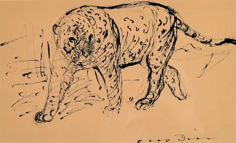 Otto Dill, 1884 Neustadt-1957 Bad Dürkheim, dessin à l'encre, panthère marchant,