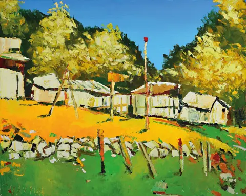 Vladimir Smahtin, né en 1955 à Moscou, Paysage d'été avec ferme, huile/toile, signé