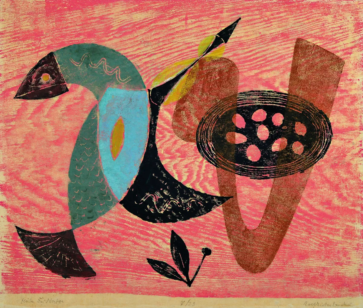 Rolf Müller-Landau, 1903-1956 Bad Bergzabern, Hoeder van het nest, kleurenhoutsnede