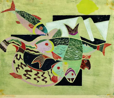 Rolf Müller-Landau, 1903-1956 Bad Bergzabern, Cascade de poissons, monotype, signé à la main