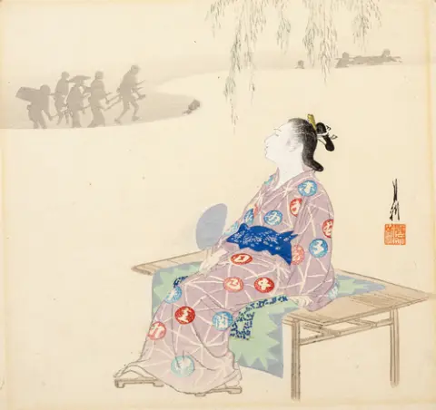 Vier kleuren houtsneden of boekpagina's van Ogata Gekkō, Okumura Sekiran en Kōno Bairei