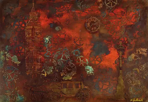 Hoda Kamalbadi Farahani, artiste iranienne contemporaine, Les nuits de Londres, acrylique,