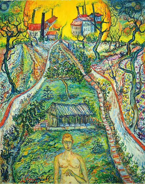 Peter Dörffel, 1935 Halle-2021 Heidelberg, paysage imaginaire dans le style de Vincent van