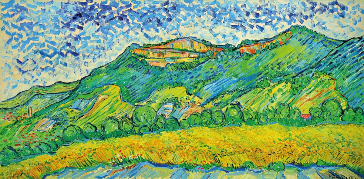 Peter Dörffel, 1935 Halle-2021 Heidelberg, Bergstraßen-Landschaft, Blick auf