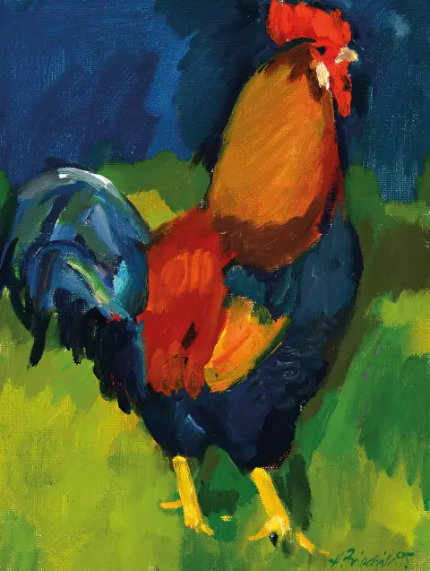 Heinz Friedrich, 1924-2018 Schwetzingen, Coq, signé et daté 1995, huile/toile/bois,