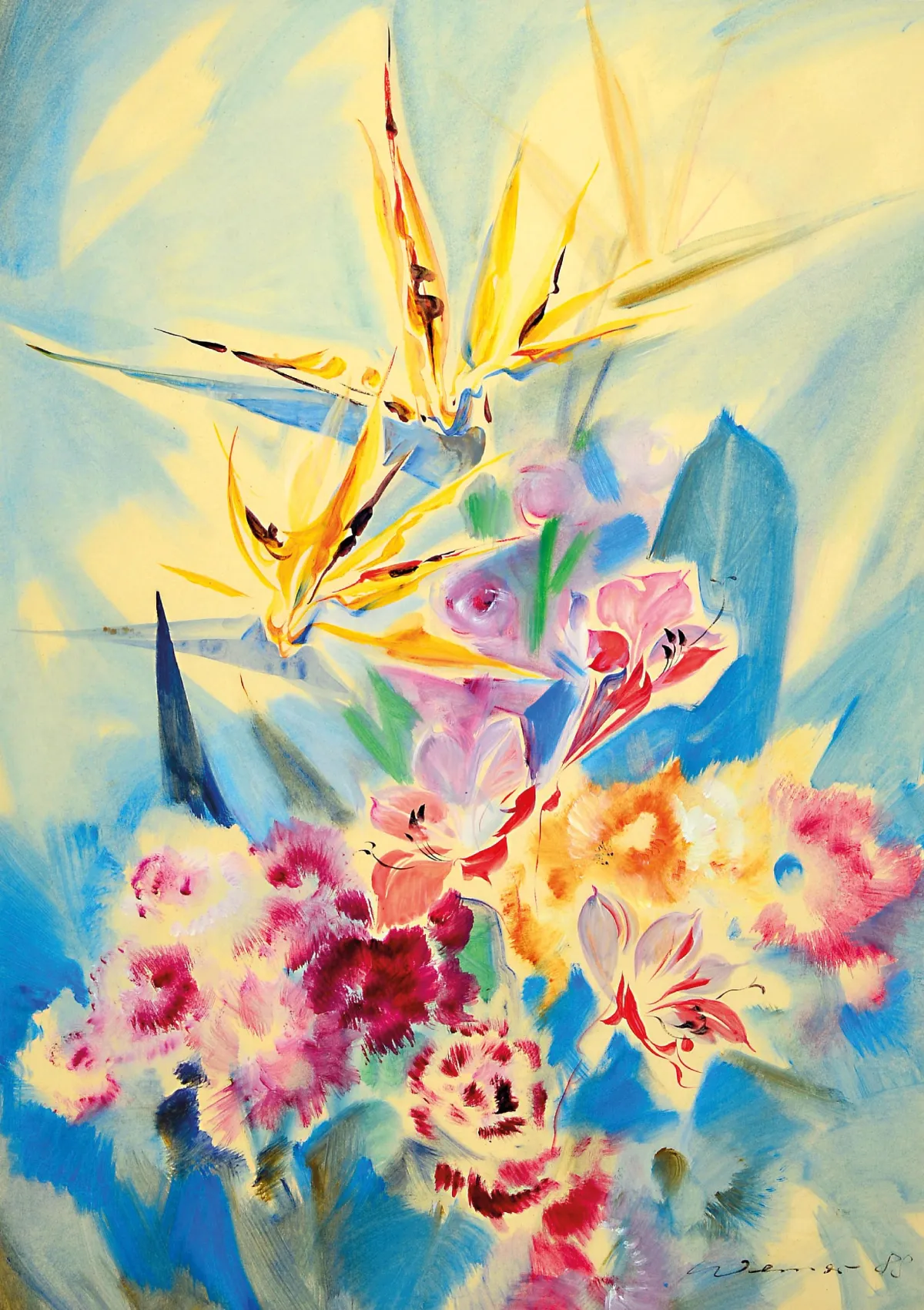 Heinz Werner, 1928 Coswig-2019, aquarelle, nature morte florale, signée et datée 1988,