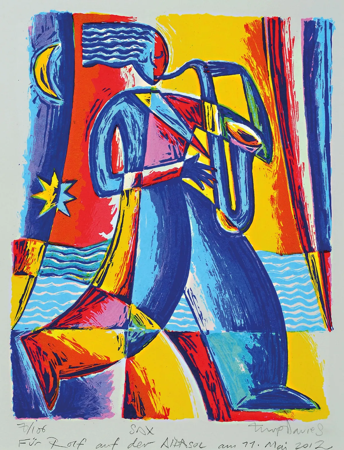 Tim Davies, nar. 1959 Derbyshire, lept, "SAX", ed. 7/100, ručně podepsáno, s věnováním