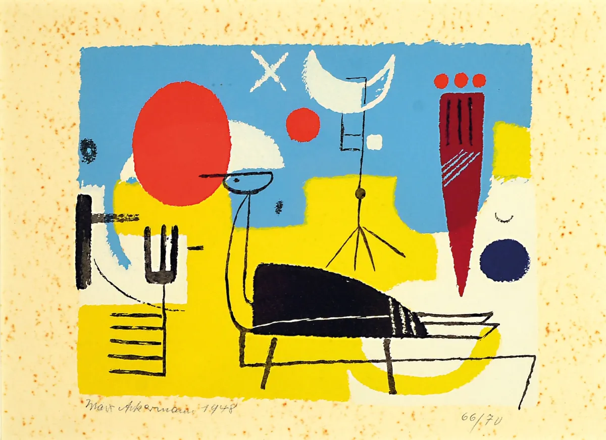Max Ackermann, 1887 Berlin-1975 Bad Liebenzell, barevný serigraf, "Paradiesvogel", 1948