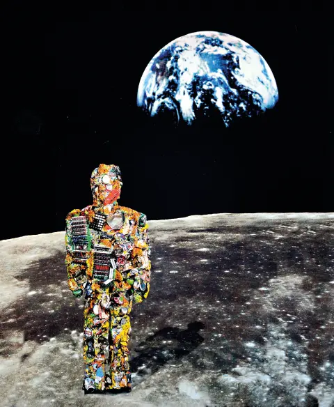 H.A. Schult, né en 1939, deux lithographies, Trash People à New York et on the moon