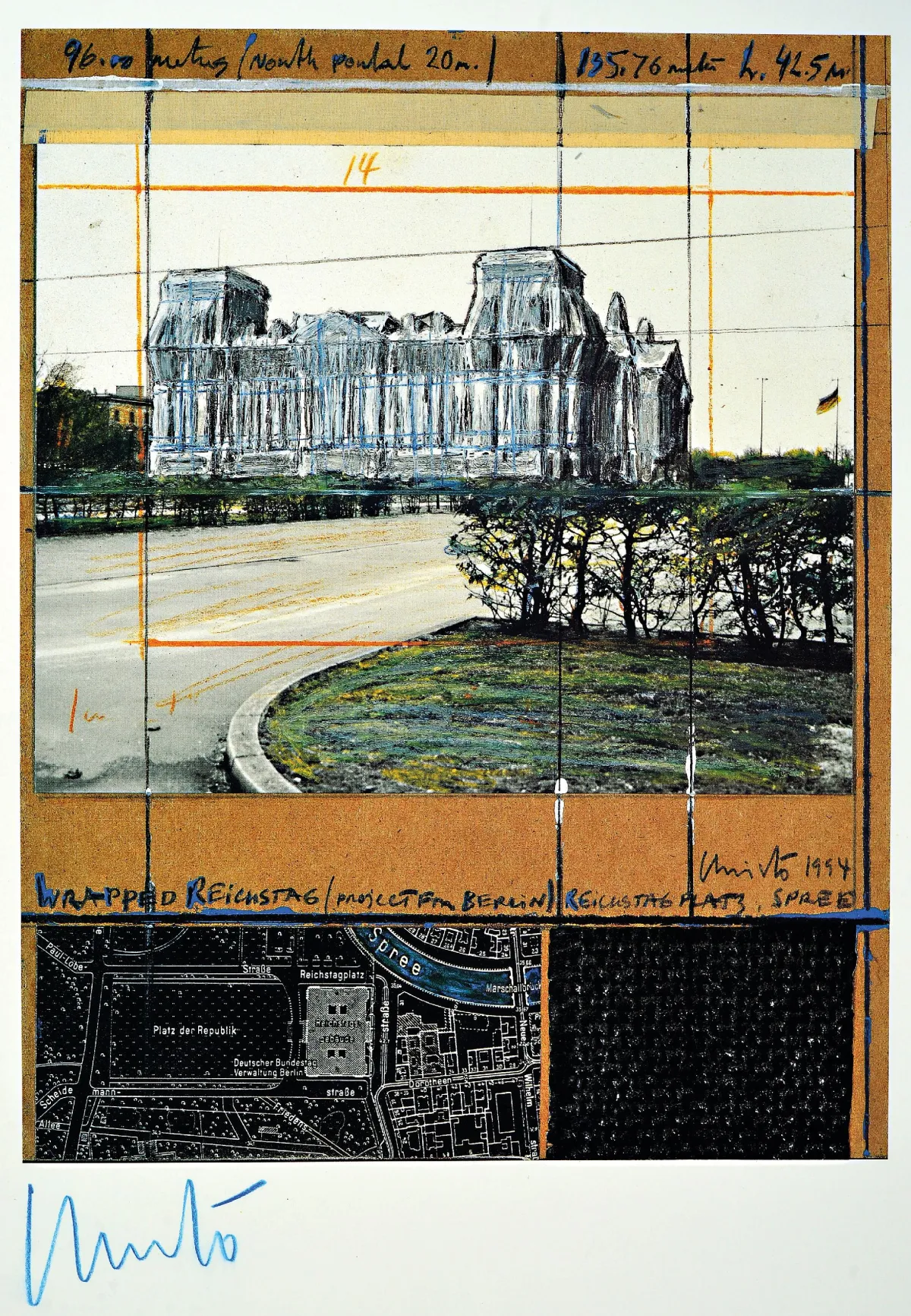 Christo & Jean Claude, Project for Berlin, "Wrapped Reichstag", offset, signé et numéroté