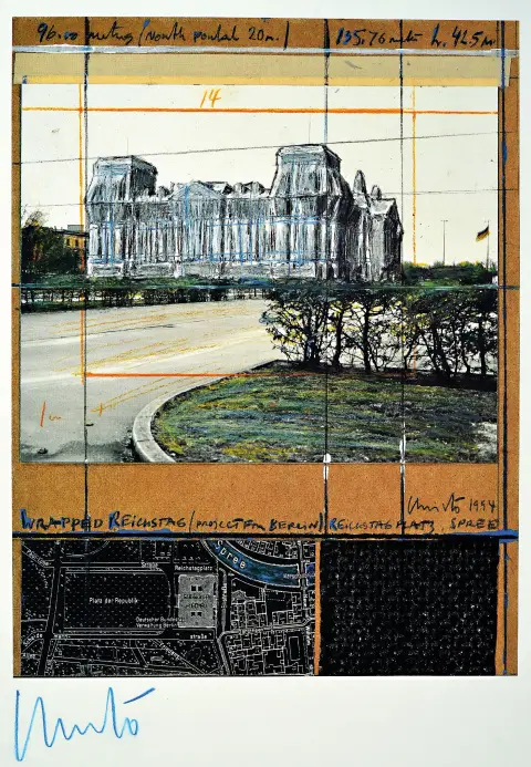 Christo & Jean Claude, Project for Berlin, "Wrapped Reichstag", offset, signé et numéroté