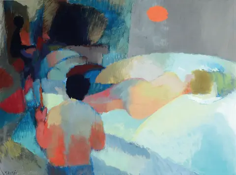 Jean Maufay, 1927 Paris-2016 Sainte-Adresse, Nu couché, gouache sur papier, en bas à gauche