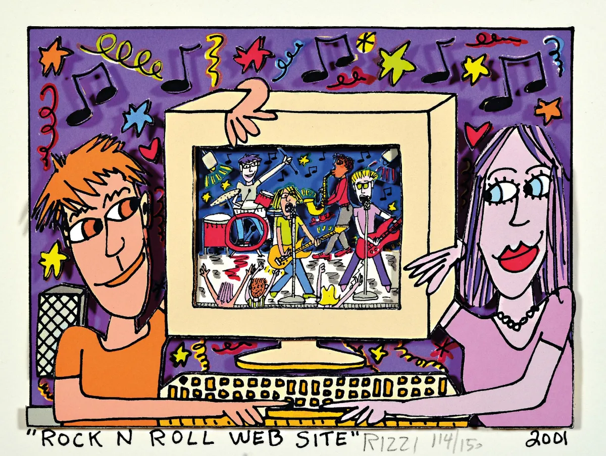 James Rizzi, 1950-2011 New York, construction 3D, "Rock N Roll Web Site", 2001,