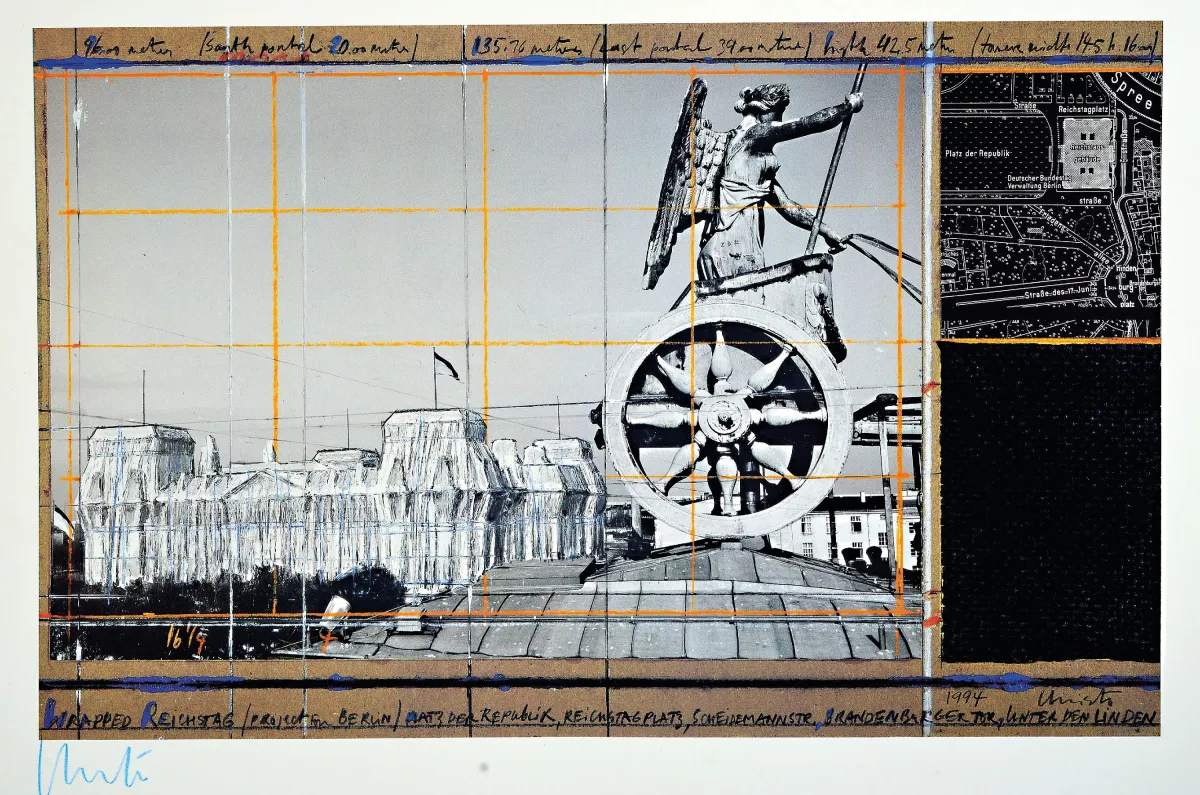 Christo et Jeanne-Claude, Project for Berlin, "Wrapped Reichstag", offset couleur avec