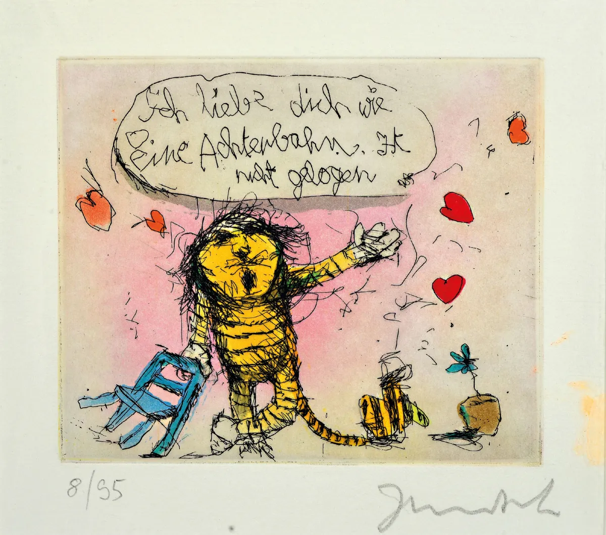 Janosch, d.w.z. Horst Eckert, geb. 1931 Hindenburg, kleurets "Ich liebe dich wie eine"