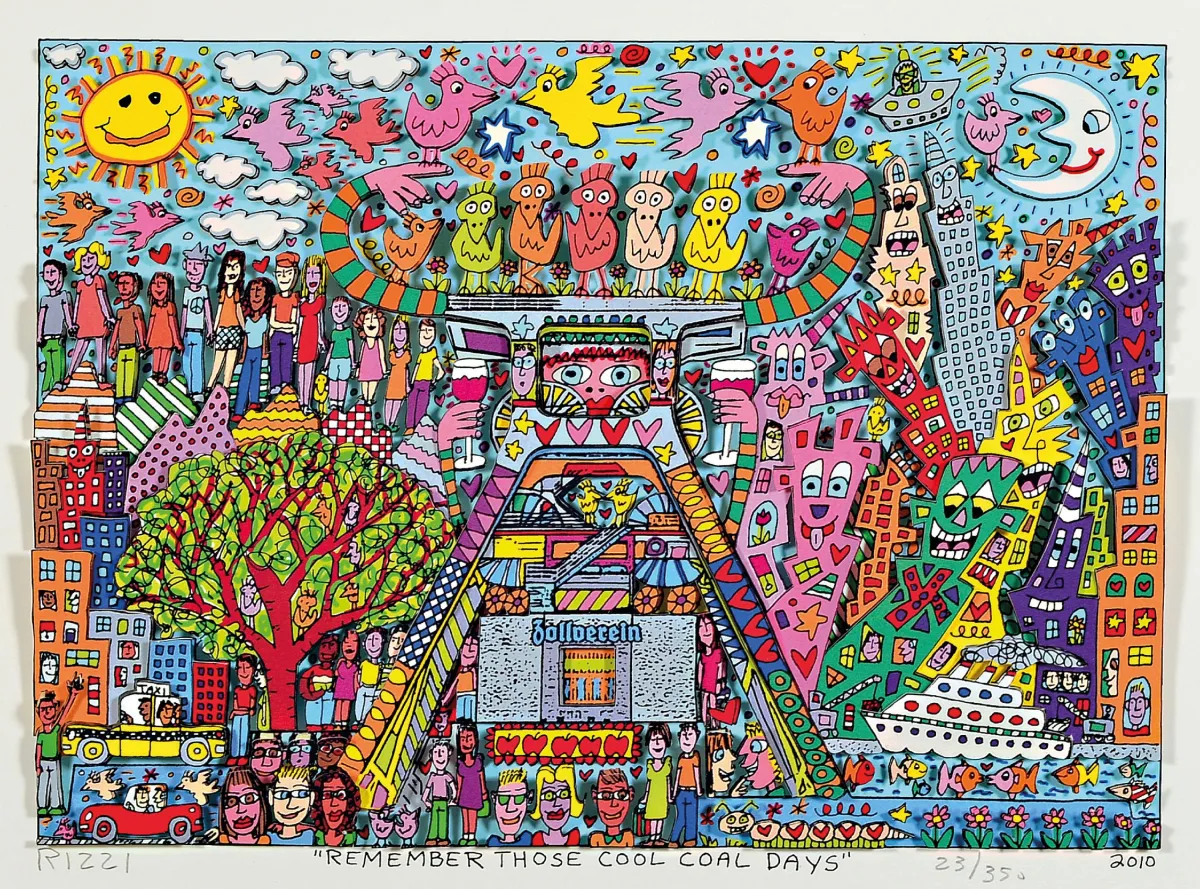 James Rizzi, 1950-2011 New York, construction 3D, "Remember Those Cool Coal Days ",