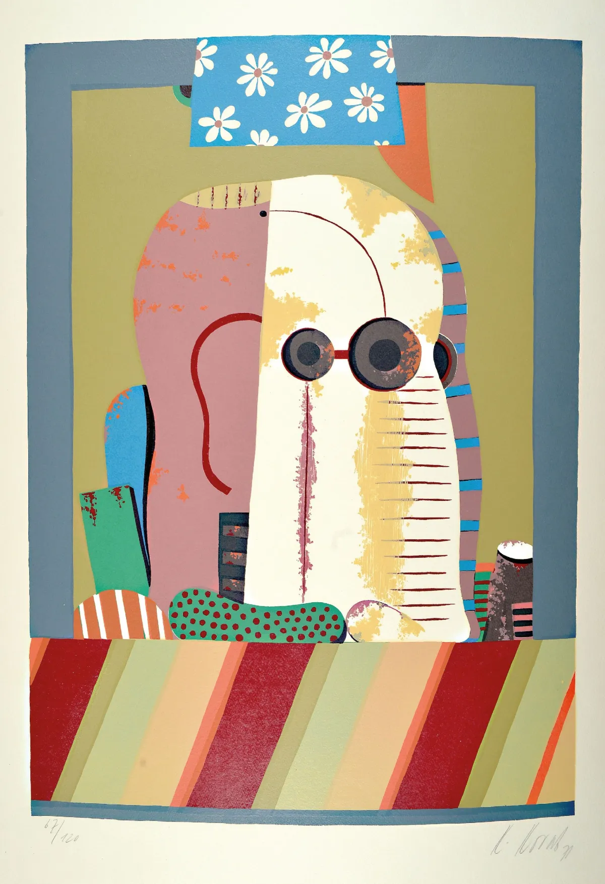 Karl Korab, 1937 Falkenstein/Dolna Austria, litografia na czerpanym papierze, bez tytułu, głowa