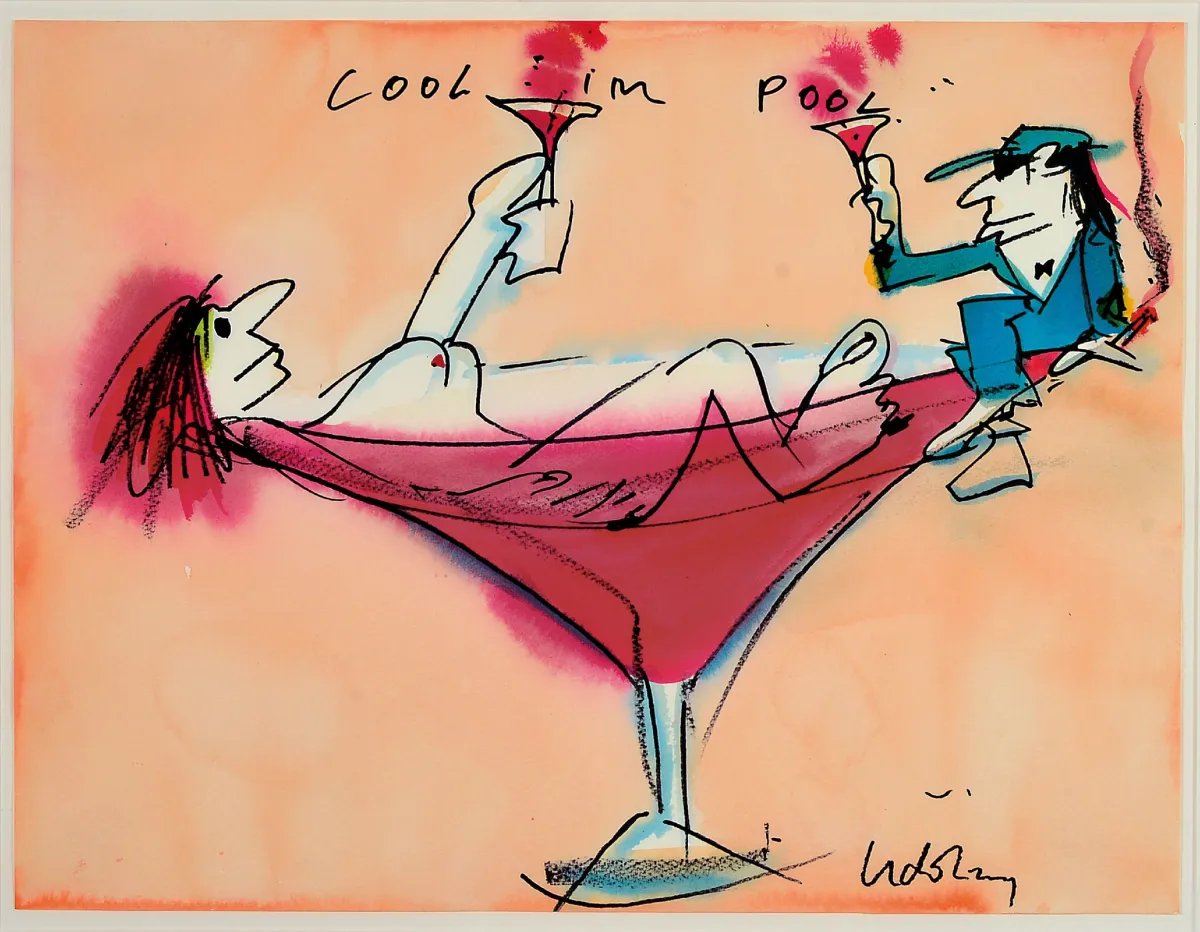Udo Lindenberg, geb. 1946 Gronau, Aquarell/Likörell auf Papier, "Cool im Pool",