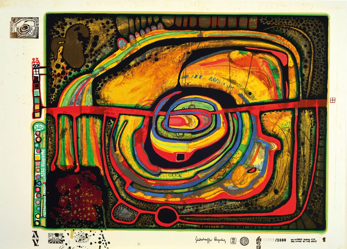 Friedensreich Hundertwasser, 1928-2000, zeefdruk met metaalembossing en vernis