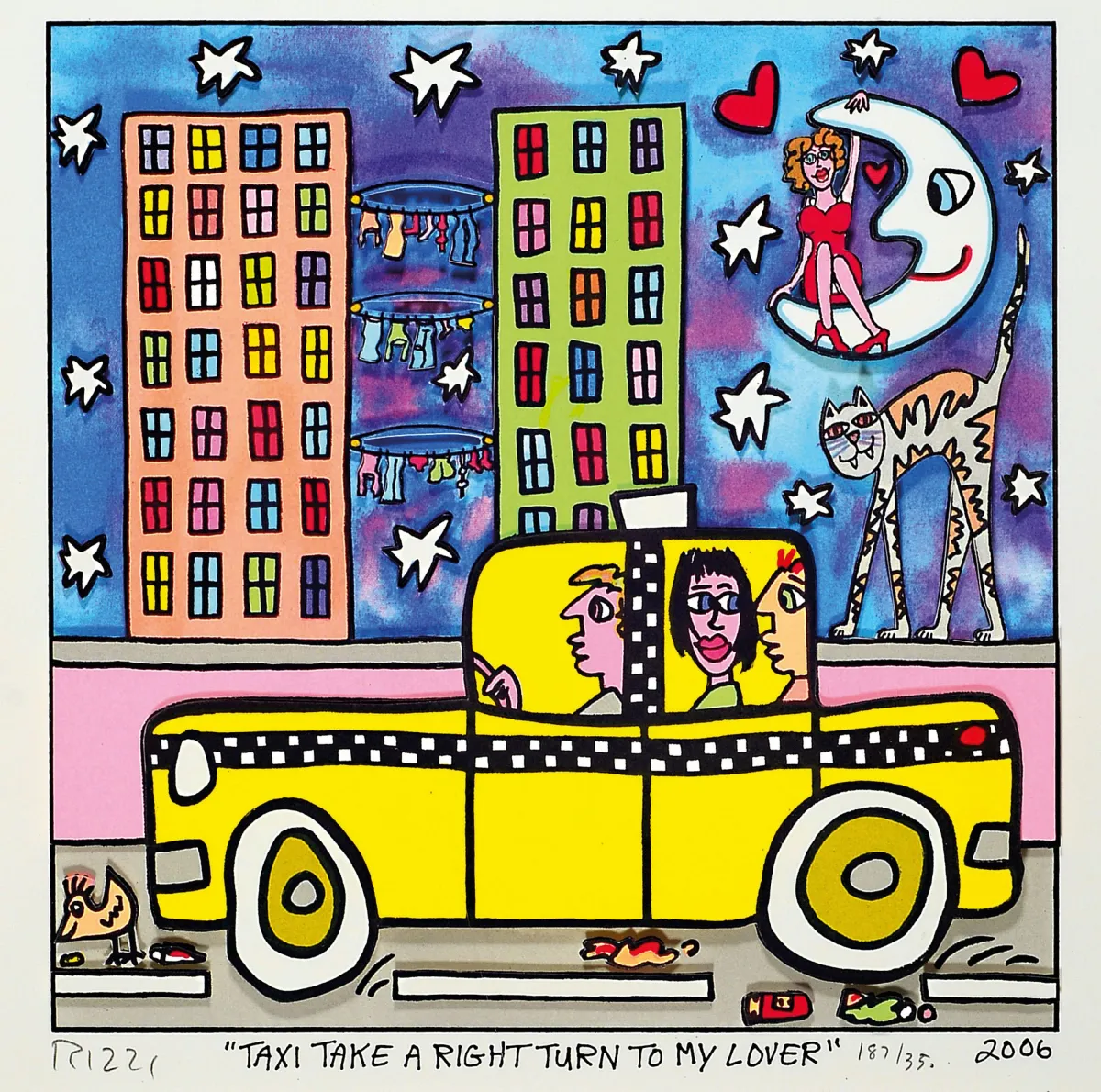 James Rizzi, 1950 - 2011, 3D-constructie, "Taxi Take A Right Turn To My Lover",