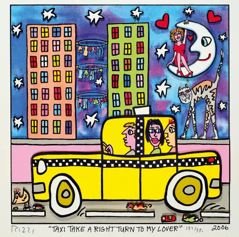 James Rizzi, 1950 - 2011, 3D-constructie, "Taxi Take A Right Turn To My Lover",