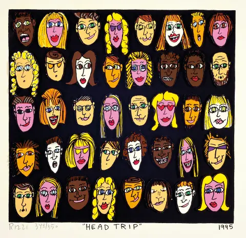 James Rizzi, 1950 - 2011 New York, "Head Trip", construction 3D, 1995, signée à la main,