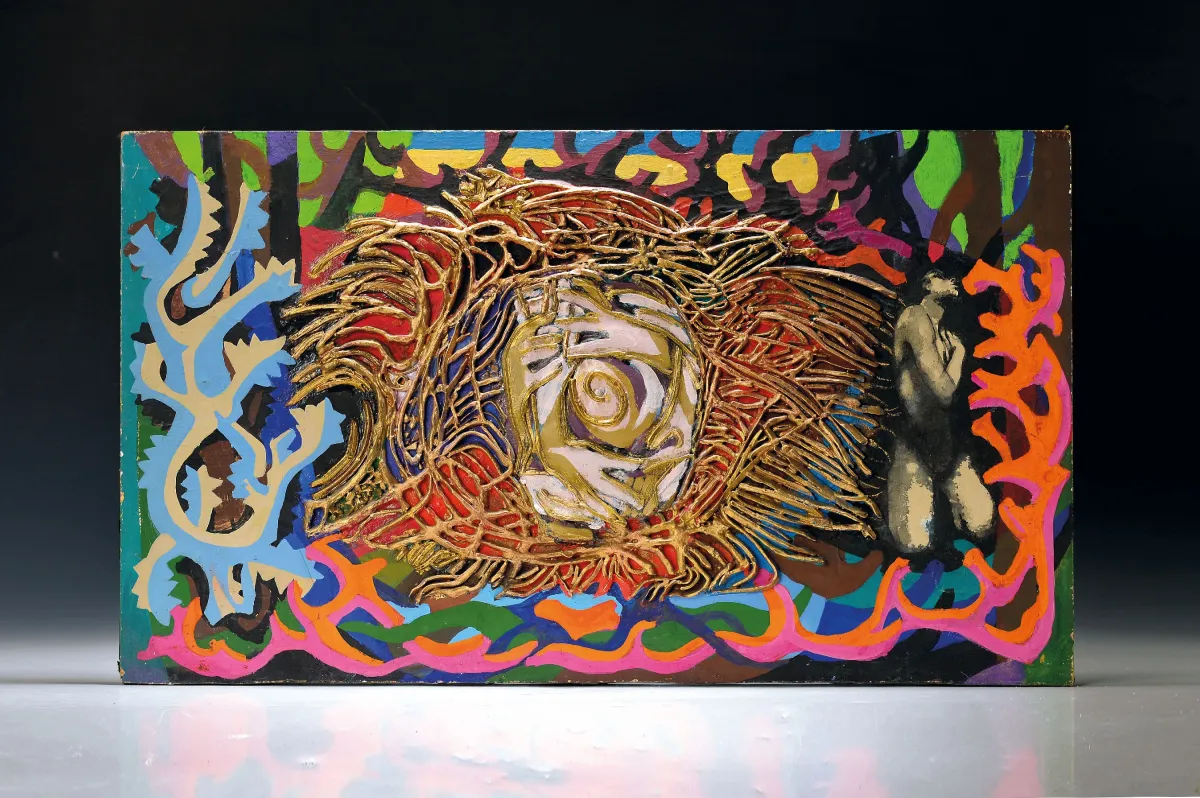 Harry Maclean, 1908-1994, tableau de matériaux ou relief, "Le martyre de saint Sébastien",