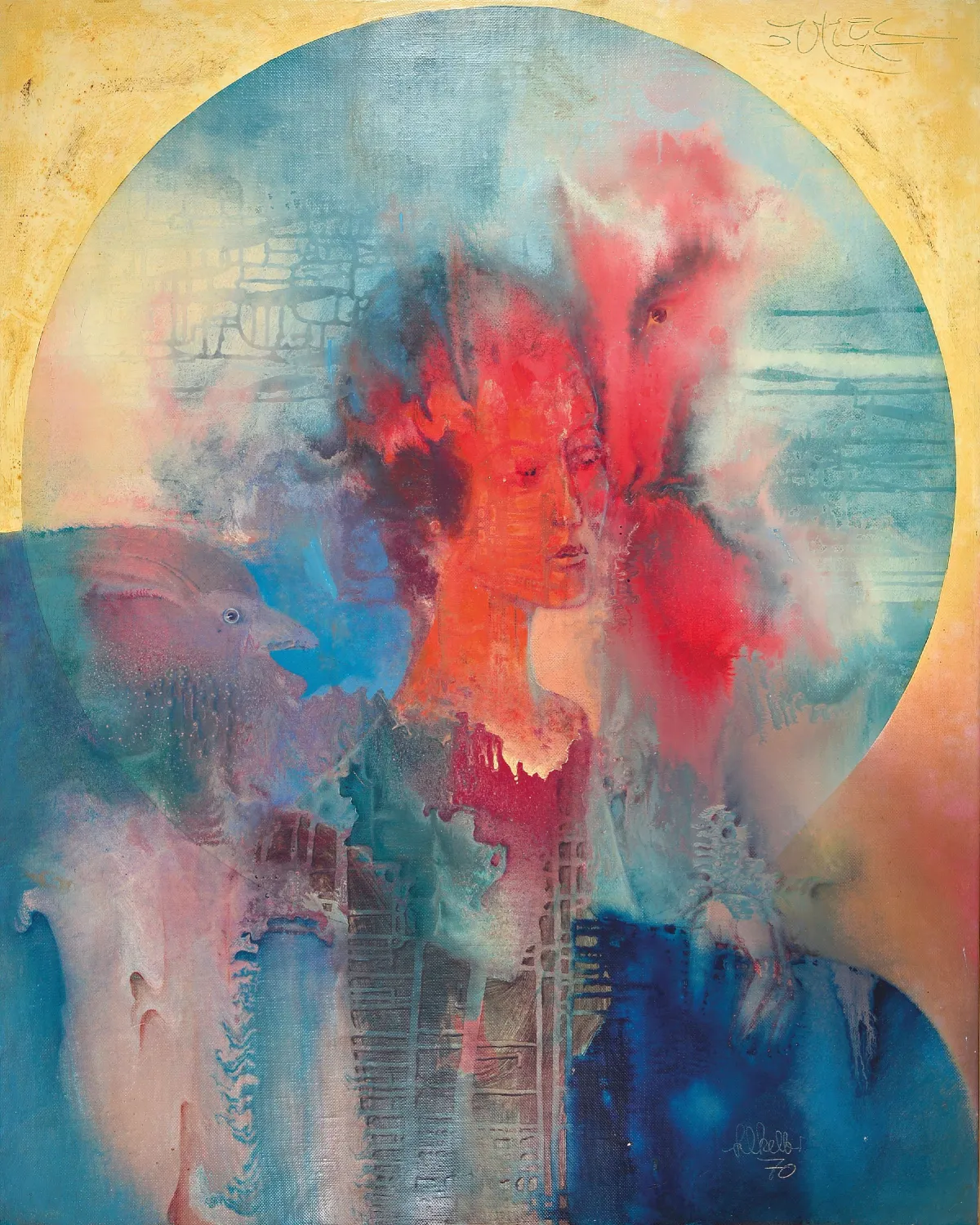 Klaus Heinrich Keller, 1938-2018, vrouwenportret in ovaal, 1970, olie/doek, gesigneerd,