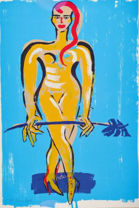Elvira Bach, née en 1951, femme avec anthurium, sérigraphie couleur, signée et num. 42/60, env.