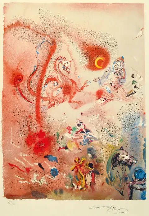 Salvador Dalí, 1904-1989, Fantaisie orientale, lithographie en couleurs avec poussière d'or,