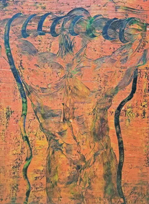 Dietmar Brixy, né en 1961 à Mannheim, Sans titre, nu de dos, huile/toile, en bas à droite