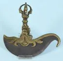 Ritual knife - Kartika – Bronze/Iron, decorated handle with vajra knob, H= 16 cm, Tibet