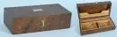 Coffret pour cartes à jouer – bois, teinté foncé, couvercle avec incrustation de laiton, 3 compartiments à l'intérieur, 6,5 x 24 x 11,5 cm