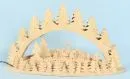 Schwibbogen – Bois, découpage en forme de village d'hiver avec sapins, 9 points lumineux, 34 x 65 x 18 cm, électrifié