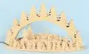 Schwibbogen – Bois, découpage en forme de village d'hiver avec sapins, 9 points lumineux, 34 x 65 x 18 cm, électrifié