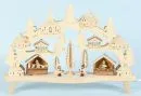 Schwibbogen – Hout, zaagwerk met winterdorp en kerstmarkt, 11 lichtpunten, 34 x 50 cm, Erzgebirge, geëlektrificeerd