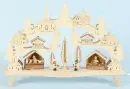 Schwibbogen – Bois, découpage avec village d'hiver et marché de Noël, 11 points lumineux, 34 x 50 cm, Erzgebirge, électrifié