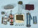 Studentica, 6 pièces – matériaux divers, 4 rubans, 1 pin's (Corps Rheno Palatia 1903) et boîte, début 20e s.