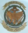 Enseigne d'auberge "Gasthaus Zum Adler" – fer forgé/tôle, polychrome, aigle à deux têtes, H= 56 cm, probablement 19e s.