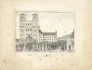 Kempten, widok St. Lorenz – litografia, 24 x 35 cm, opisana "Einzug der Veteranen des Stadt- u. Landgerichts-Bezirks Kempten, in der Pfarrkirche…"